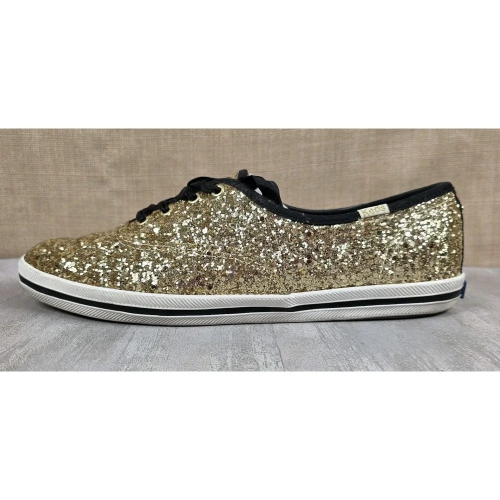 Keds x Kate Spade New York Lace Up Sneakers Sparkle Glitter Gold Womens Size 8.5